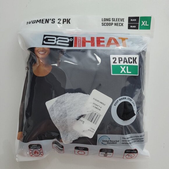 NEW 32 Degrees Heat Womens 2-Pack Long Sleeve Scoop Neck Black Tops  XL// 25CT - Picture 1 of 7